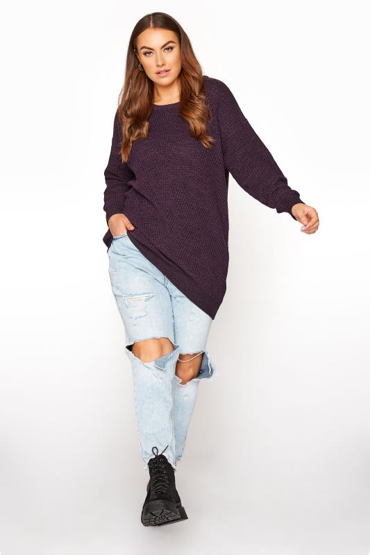 Plus Size Curve Plum Purple Essential Knitted Jumper | Yours Clothing 2