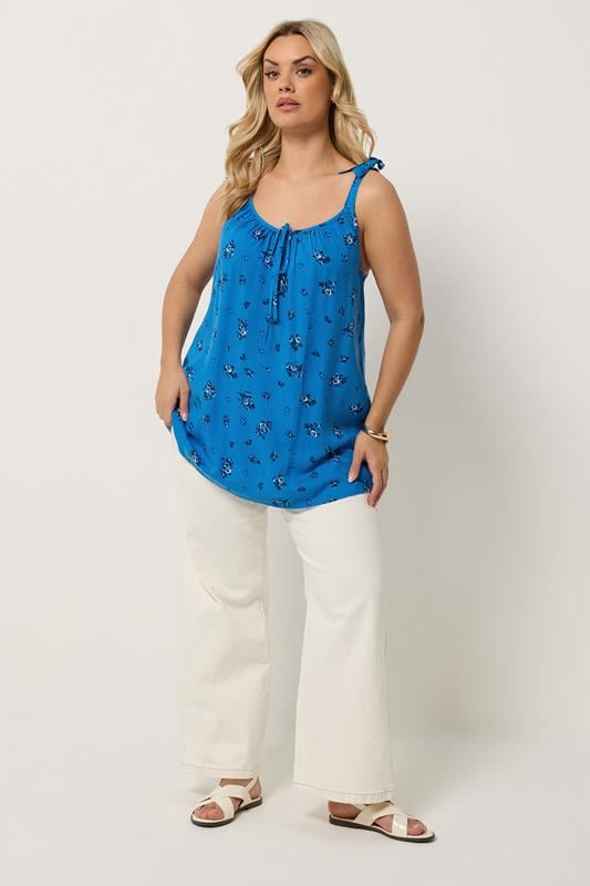 YOURS Plus Size Blue Ditsy Floral Vest Top | Yours Clothing 1