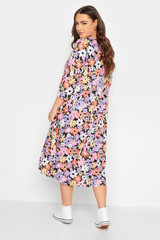 YOURS Curve Plus Size Black Floral Smock Dress | Yours Clothing  3