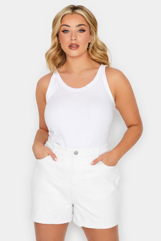  Grande Taille YOURS PETITE Curve White MOM Denim Shorts
