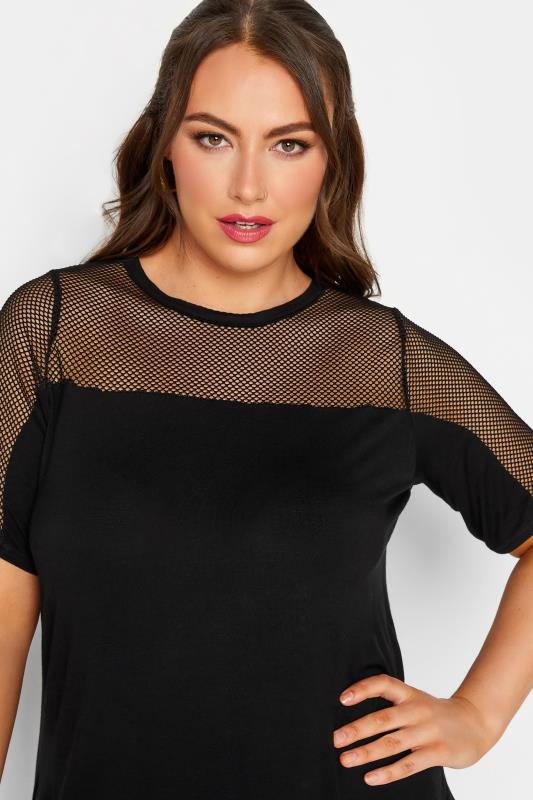 LIMITED COLLECTION Plus Size Black Fishnet Detail T-Shirt | Yours Clothing 4