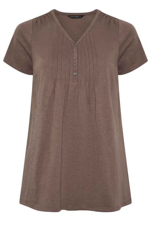 EVANS Plus Size Mocha Brown Henley Top | Evans 5