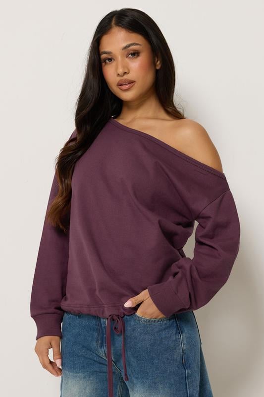  PixieGirl Petite sudadera púrpura ciruela con hombros descubiertos