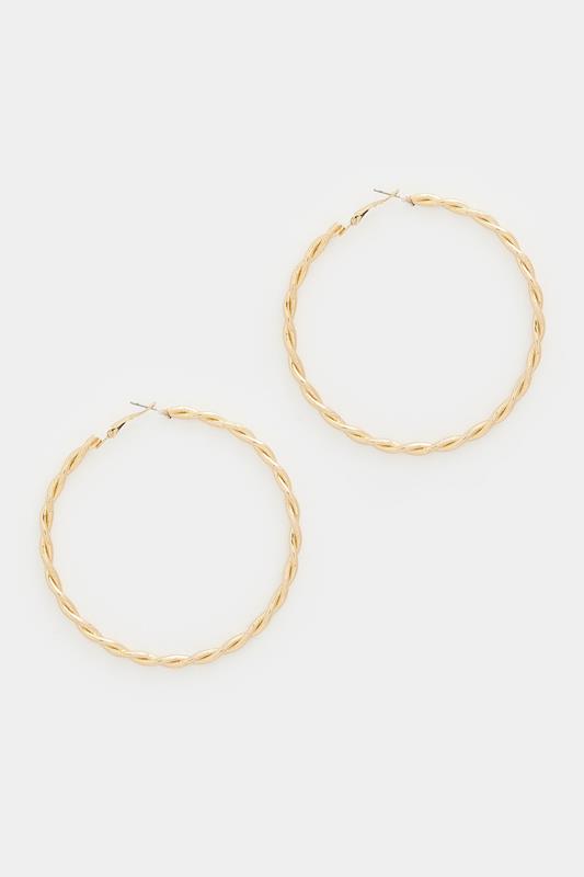 Gold Tone Twisted Large Hoop Earrings | Yours Clothing 1