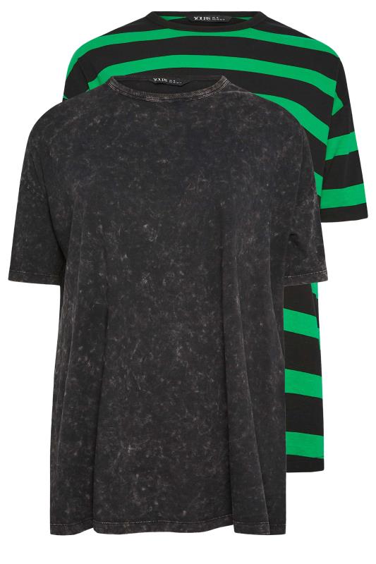 YOURS Plus Size 2 PACK Grey & Green Stripe Oversized Boxy T-Shirt | Yours Clothing 7