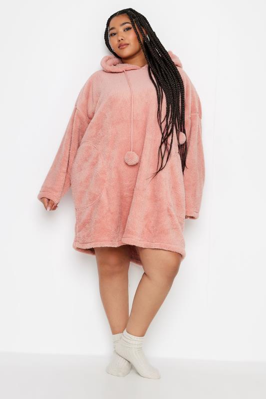 YOURS Plus Size Pink Pocket Snuggle Hoodie | Yours Clothing 1