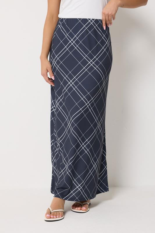 PixieGirl Petite Women's Navy Blue Check Maxi Skirt | PixieGirl 1