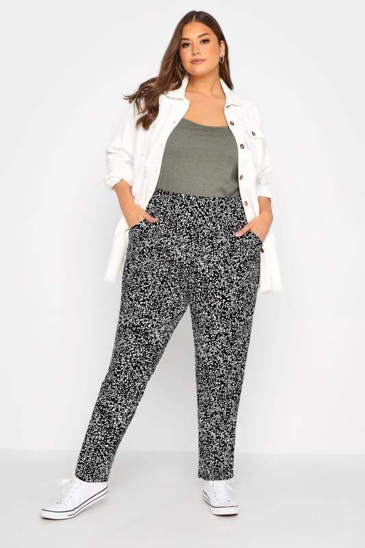 Plus Size Black Spot Print Jersey Joggers | Yours Clothing 2