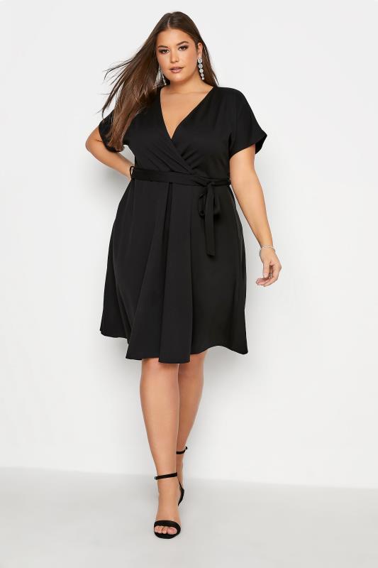 YOURS LONDON Plus Size Black Tie Waist Wrap Midi Dress | Yours Clothing 2
