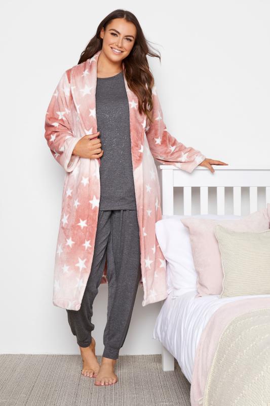 Plus Size Pink Ombre Star Print Dressing Gown | Yours Clothing 2