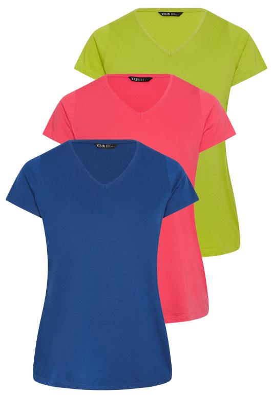 YOURS Plus Size 3 PACK Blue & Green Short Sleeve Cotton Blend T-Shirts | Yours Clothing 7