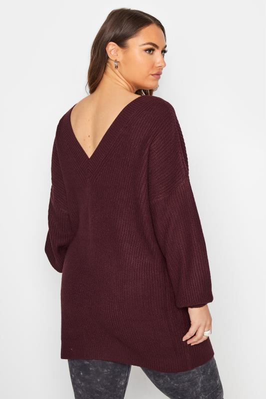 Plus Size Curve Berry Red V-Neck Knitted Jumper | Yours Clothing 3
