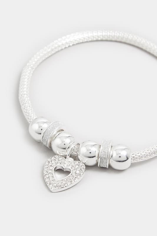 Silver Heart Stretch Rope Bracelet | Yours Clothing  3