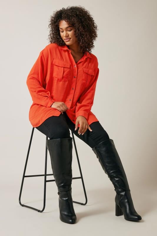 EVANS Plus Size Orange Long Sleeve Utility Shirt | Evans  3