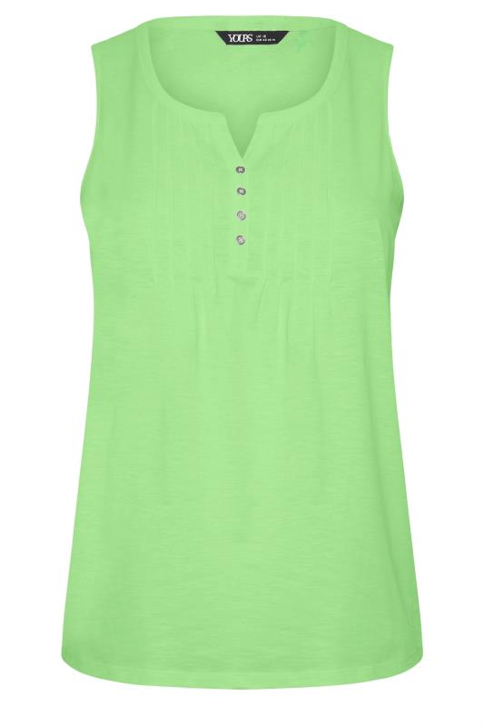 YOURS Plus Size Green Pintuck Henley Vest Top | Yours Clothing 5