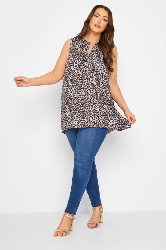 Plus Size Pink Leopard Print Pleat Detail Top | Yours Clothing  2
