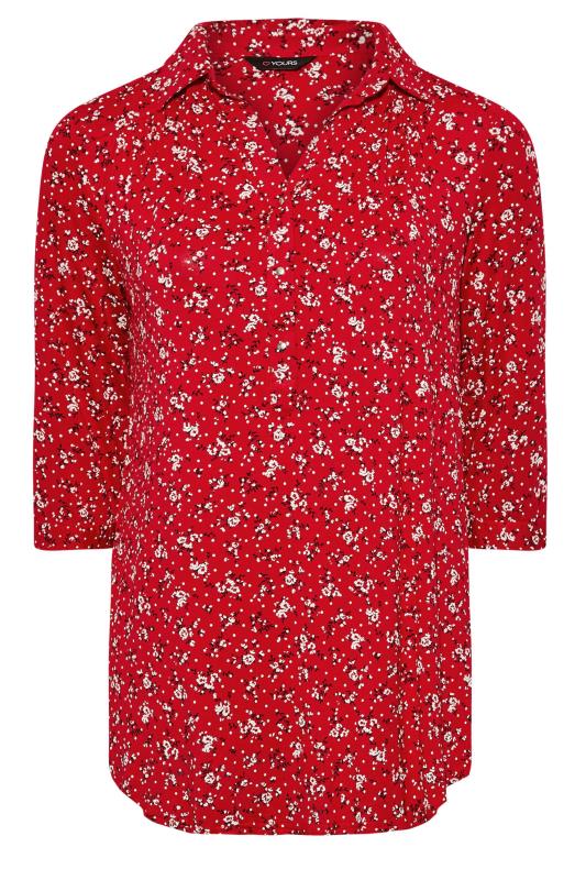 Curve Red Floral Half Placket Shirt | Yours Clothing 6