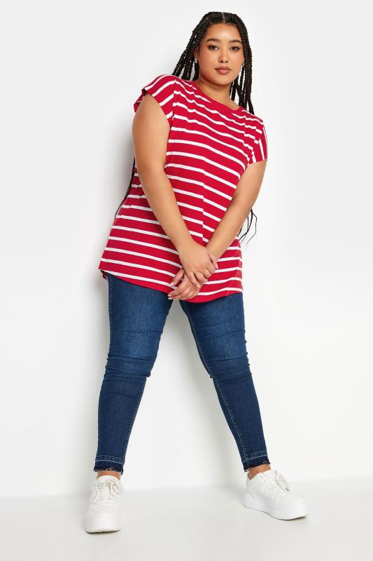 YOURS Plus Size Red Stripe Print Short Sleeve T-Shirt | Yours Clothing 3
