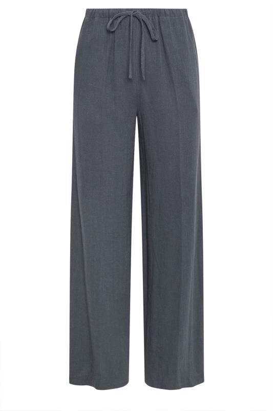 LTS Tall Women's Grey Linen Tie Waist Wide Leg Trousers | Long Tall Sally  5