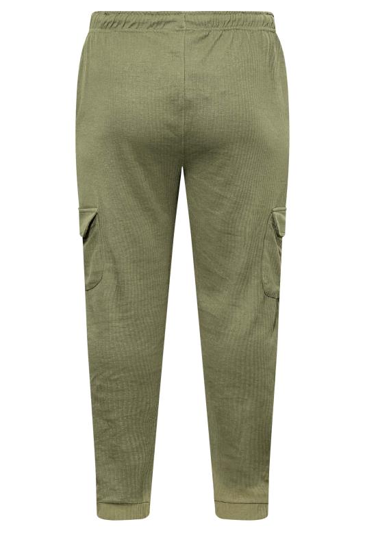 Plus Size Khaki Green Ribbed Cargo Joggers | Yours Clothing 6