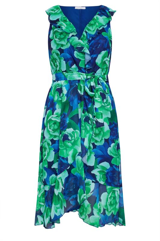 YOURS LONDON Plus Size Green Floral Print Ruffle Wrap Dress | Yours Clothing 5