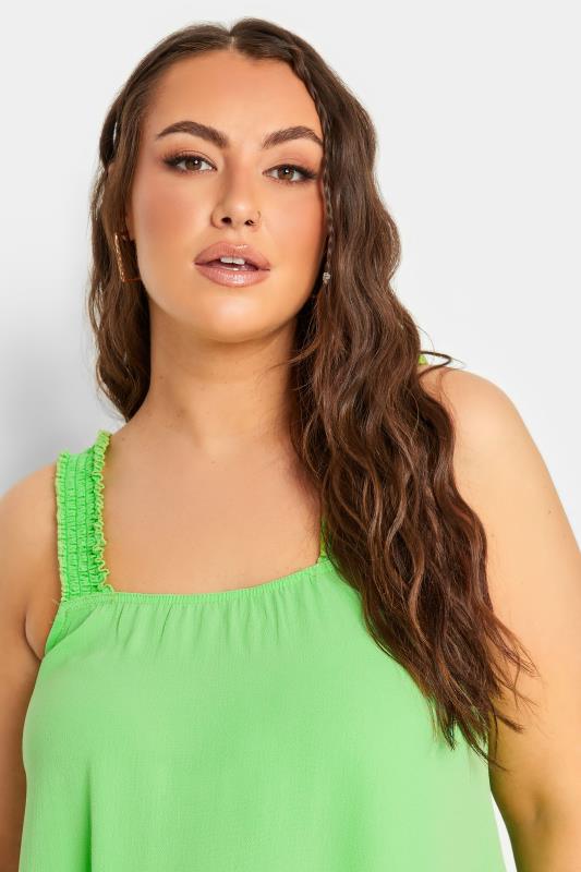 LIMITED COLLECTION Plus Size Bright Green Shirred Strap Cami Vest Top | Yours Clothing  5