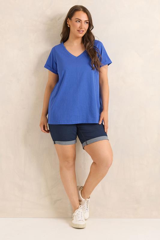 EVANS Plus Size Cobalt Blue Cotton T-Shirt | Evans 1