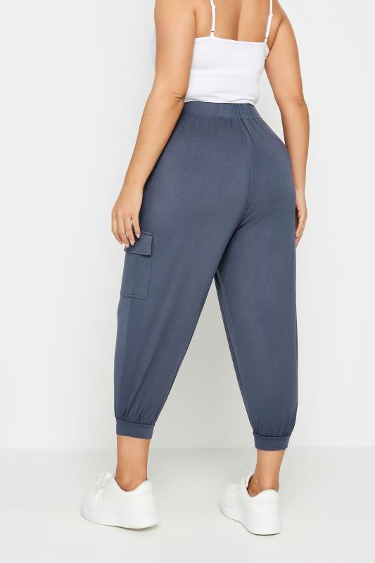YOURS Plus Size Charcoal Grey Cropped Cargo Harem Trousers | Yours Clothing 3