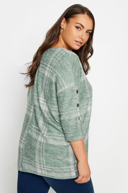 YOURS Plus Size Green Check Soft Touch Button Detail Top | Yours Clothing 3