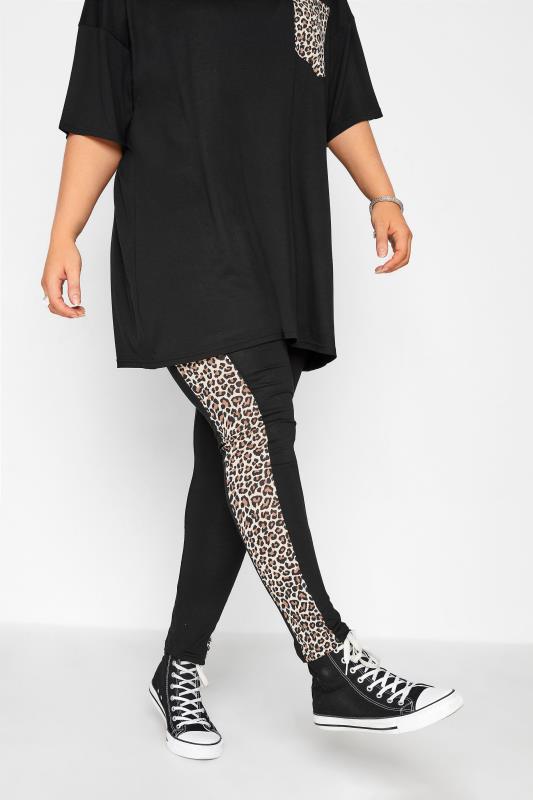 Plus Size LIMITED COLLECTION Black Leopard Print Stripe Leggings | Yours Clothing 1