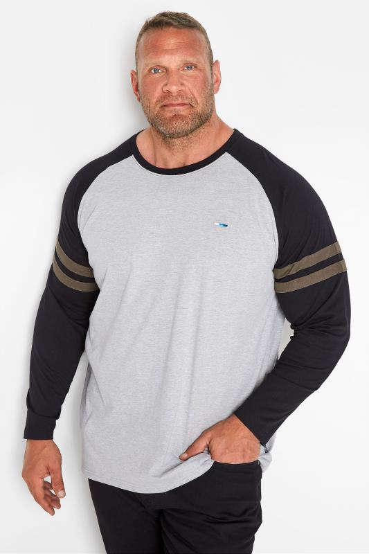 BadRhino Big & Tall Grey Marl Long Sleeve Stripe T-Shirt 1