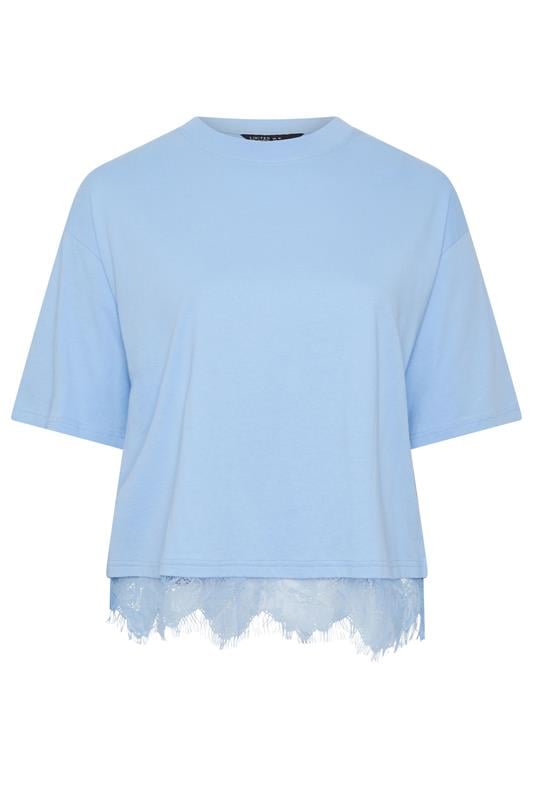  LIMITED COLLECTION Curve Light Blue Lace Hem T-Shirt