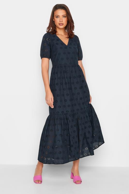  Grande Taille LTS Tall Navy Blue Broderie Tiered Dress