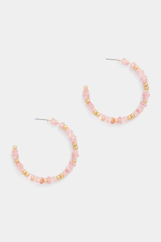 Pink Tone Beaded Hoop Earrings