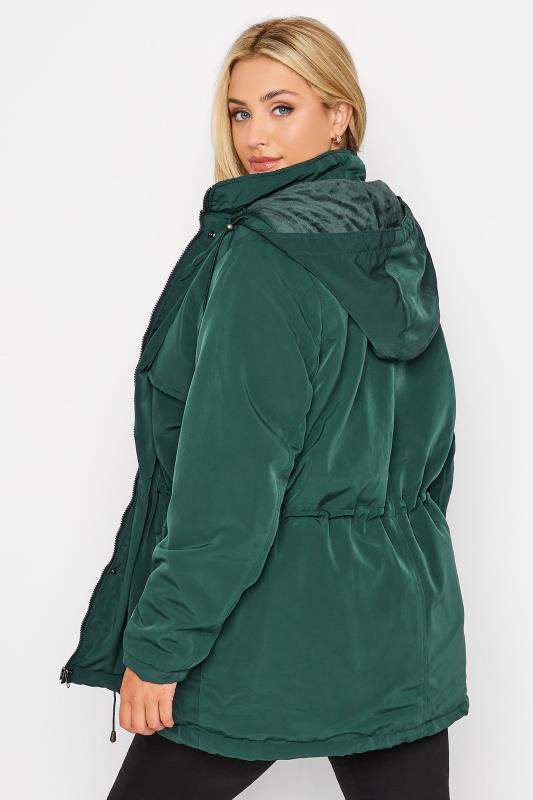 Curve Green Plush Parka Coat 3