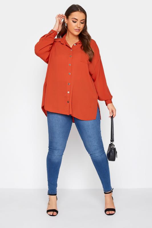 Plus Size Curve Rust Orange Button Through Shirt | Yours Clothing  2