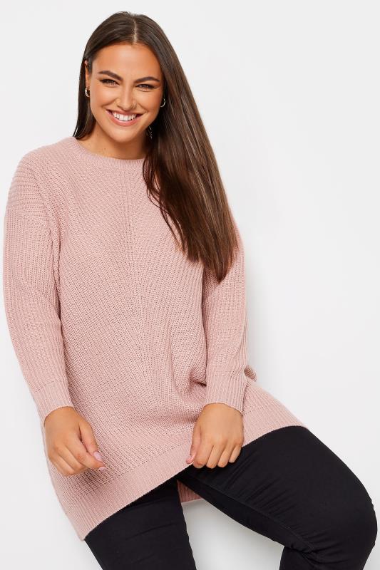  YOURS Curve Light Pink Long Sleeve Knitted Jumper