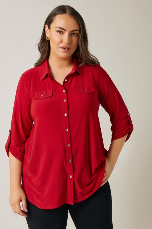 EVANS Plus Size Red Tab Sleeve Blouse | Evans 1