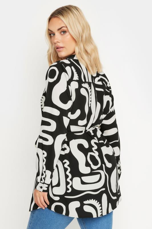 YOURS Plus Size Black Abstract Print Longline Shirt | Yours Clothing 3