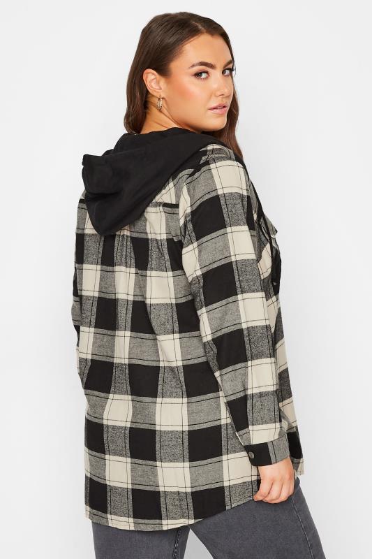 Plus Size  YOURS Curve Black & Cream Check Hooded Shirt