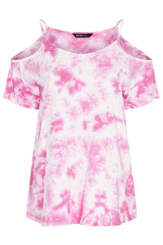 YOURS Plus Size Pink Tie Dye Cold Shoulder Top | Yours Clothing 5