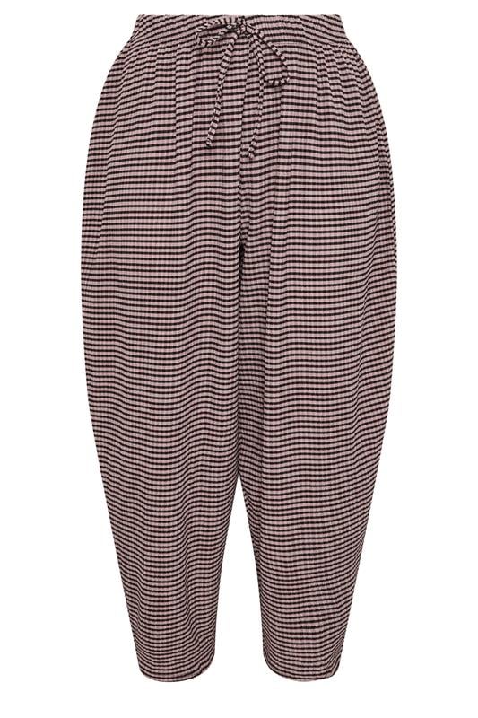 LIMITED COLLECTION Plus Size Pink Gingham Crinkle Wide Leg Trousers | Yours Clothing 5