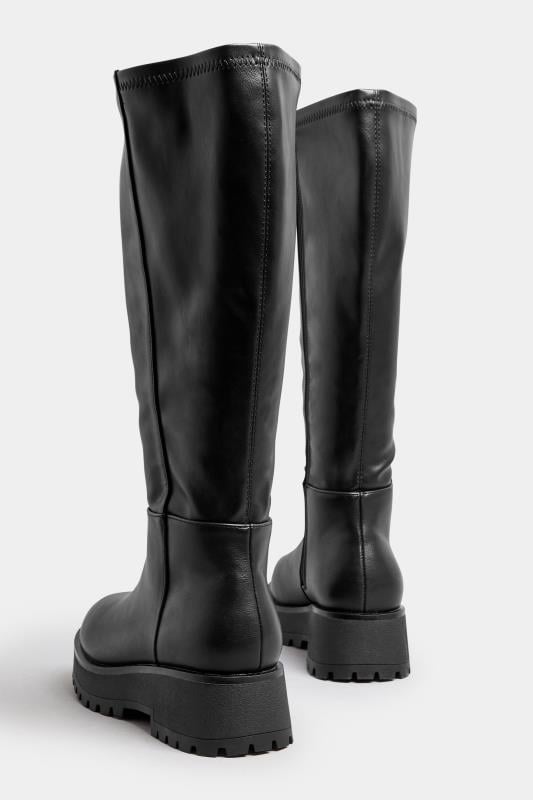 Black chunky knee high boots on sale