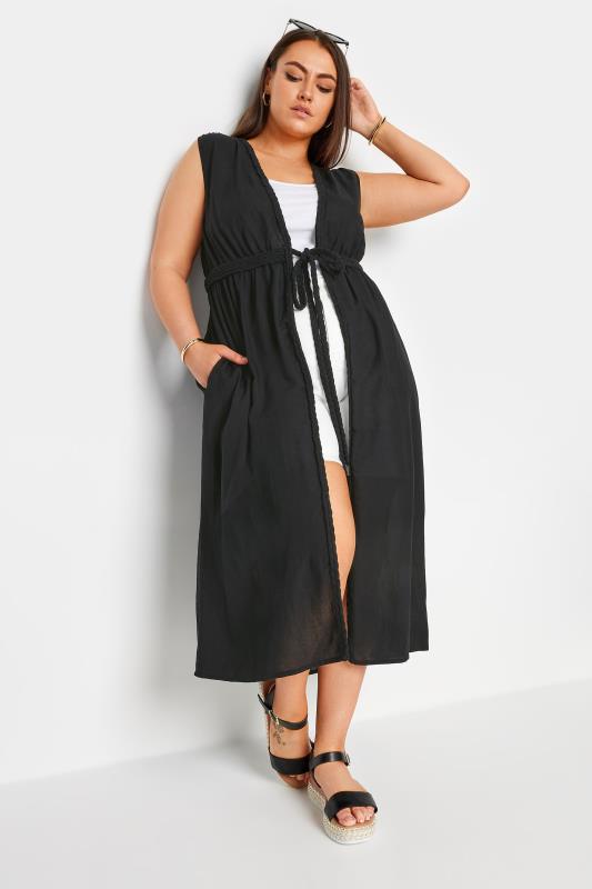 LIMITED COLLECTION Plus Size Black Crinke Kimono | Yours Clothing 1