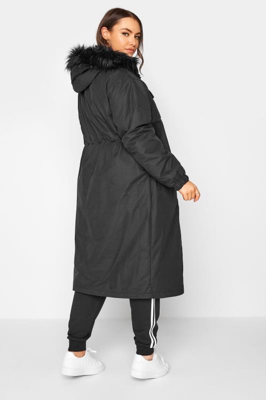 Plus Size Black Faux Fur-Lined Maxi Coat | Yours Clothing 3