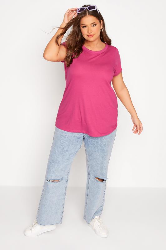 Plus Size Pink Basic T-Shirt | Yours Clothing 2