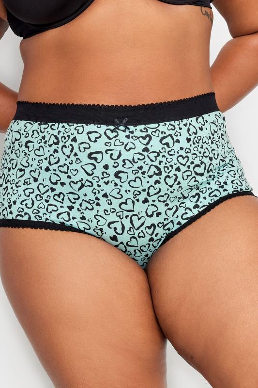 YOURS 5 PACK Plus Size Black & Blue Heart Print High Waisted Full Briefs | Yours Clothing 2