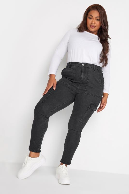 YOURS Curve Plus Size Grey Cargo AVA Jeans | Yours Clothing  3