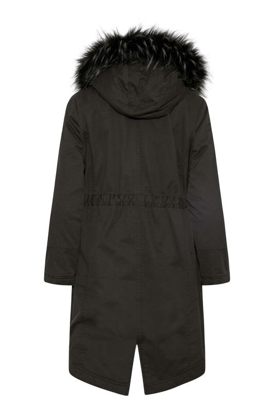 YOURS PETITE Plus Size Black Faux Fur Trim Hooded Parka Coat | Yours Clothing 6