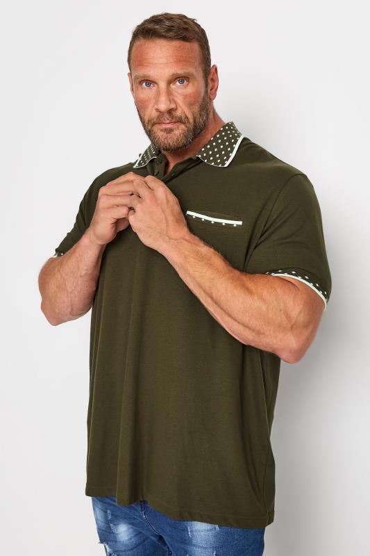 Men's  BadRhino Big & Tall Khaki Green Jacquard Collar Polo Shirt